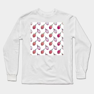 Tropical Dragon Fruit Halves White Pattern Long Sleeve T-Shirt